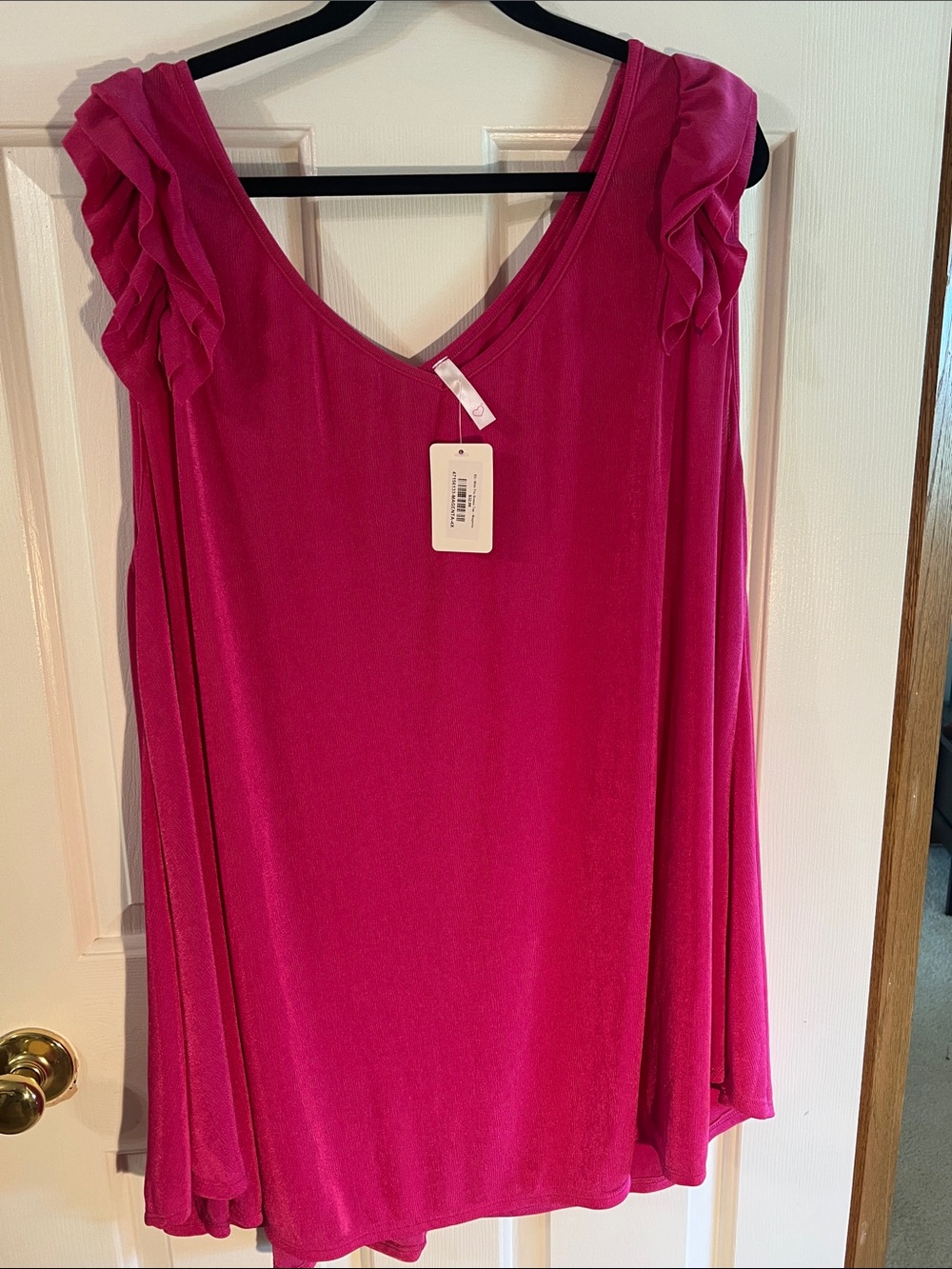 Ruffle Sleeve V-Neck Tank Top - Magenta